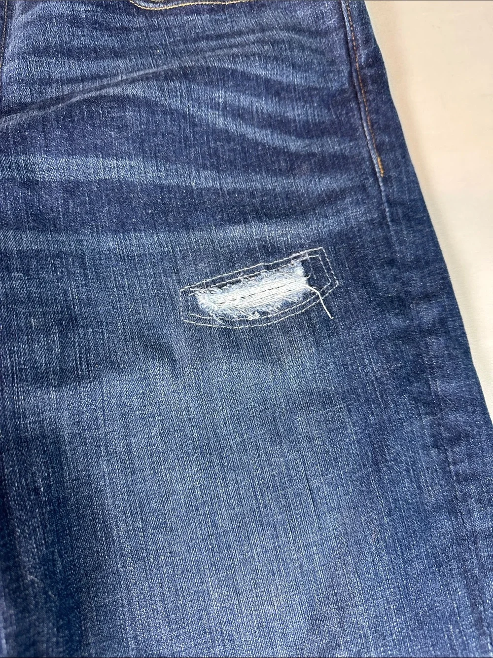 J. Crew Relaxed Fit Jeans 770 Straight Dark Blue Wash Distressed